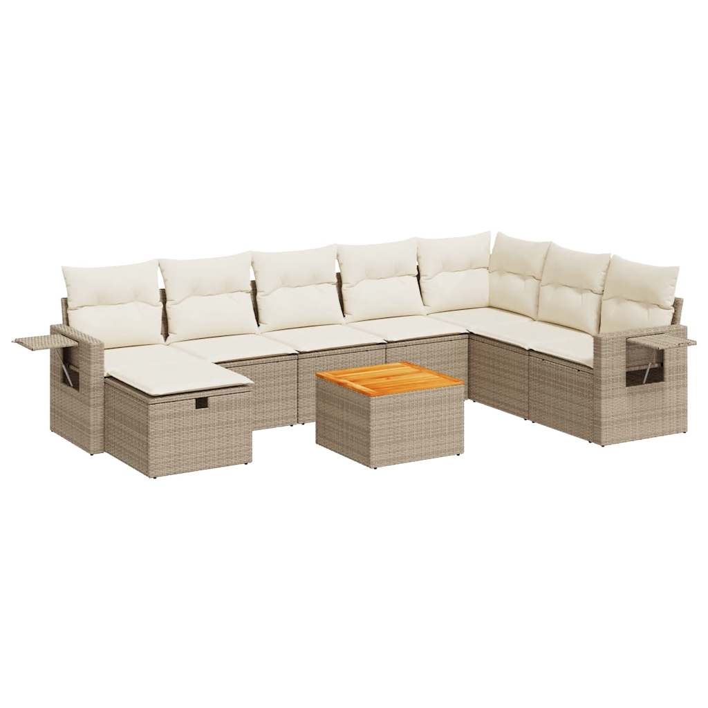 9-tlg. Garten-Sofagarnitur mit Kissen Beige Poly Rattan