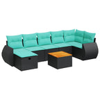 8-tlg. Garten-Sofagarnitur mit Kissen Schwarz Poly Rattan