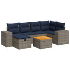 7-tlg. Garten-Sofagarnitur mit Kissen Grau Poly Rattan