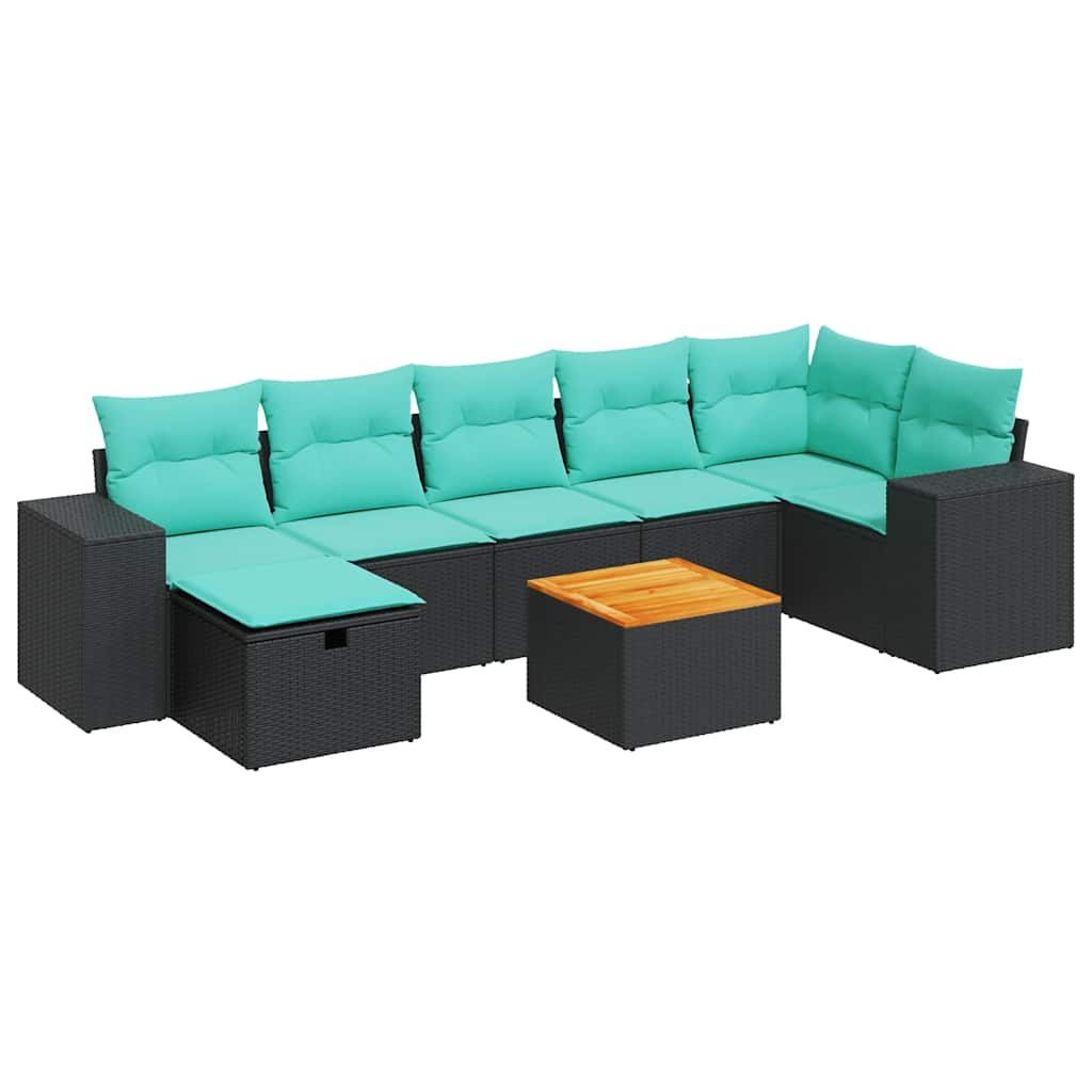 8-tlg. Garten-Sofagarnitur mit Kissen Schwarz Poly Rattan