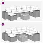 8-tlg. Garten-Sofagarnitur mit Kissen Grau Poly Rattan