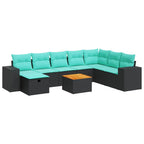 9-tlg. Garten-Sofagarnitur mit Kissen Schwarz Poly Rattan
