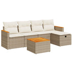 6-tlg. Garten-Sofagarnitur mit Kissen Beige Poly Rattan