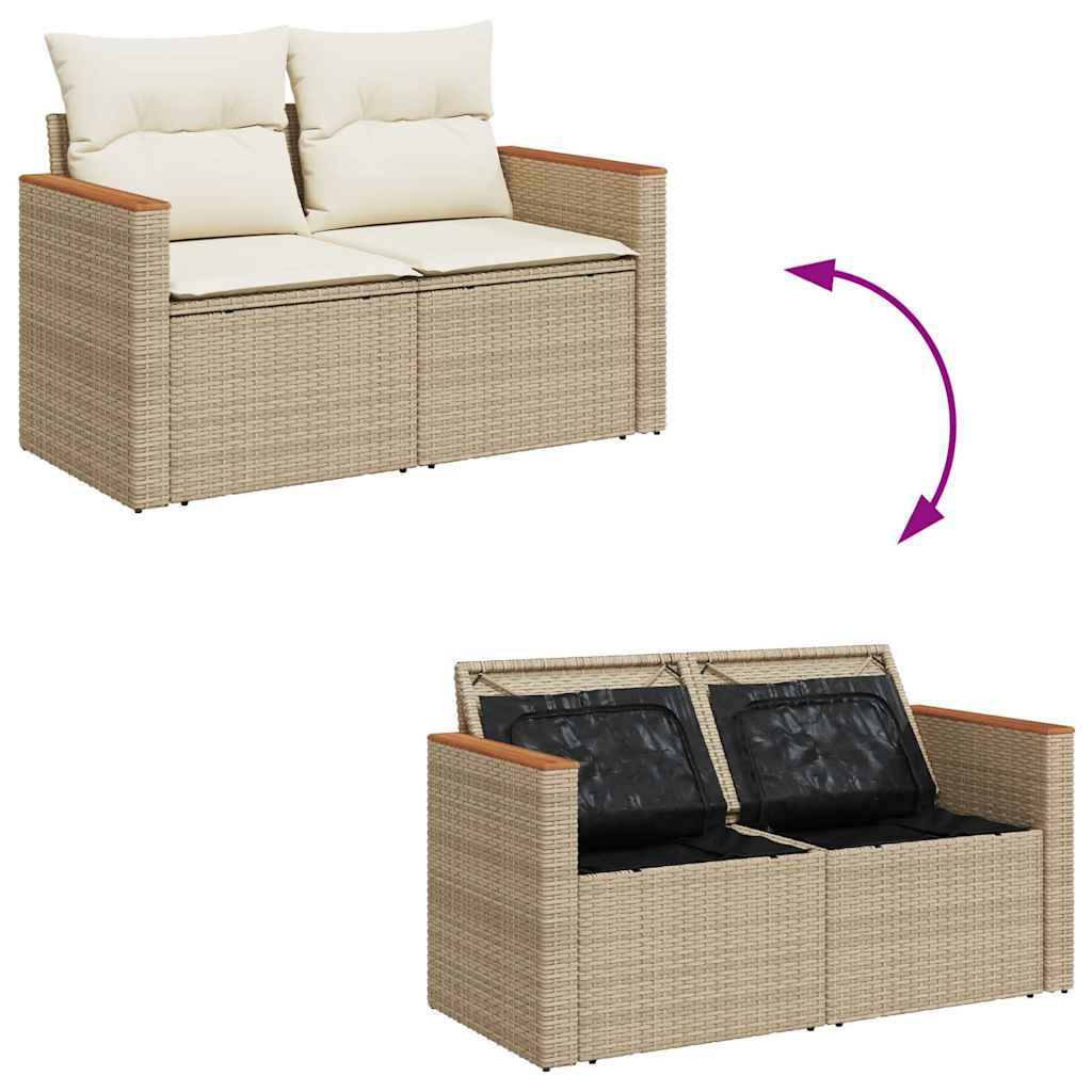 7-tlg. Garten-Sofagarnitur mit Kissen Beige Poly Rattan