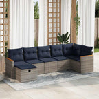 7-tlg. Garten-Sofagarnitur mit Kissen Grau Poly Rattan