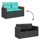 8-tlg. Garten-Sofagarnitur mit Kissen Schwarz Poly Rattan