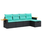 5-tlg. Garten-Sofagarnitur mit Kissen Schwarz Poly Rattan