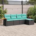 5-tlg. Garten-Sofagarnitur mit Kissen Schwarz Poly Rattan