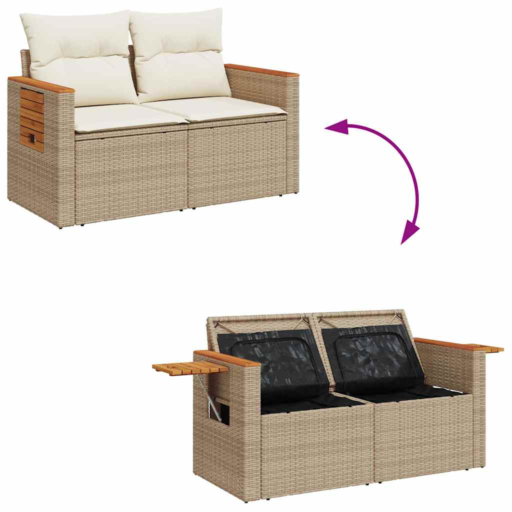 5-tlg. Garten-Sofagarnitur mit Kissen Beige Poly Rattan