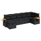 7-tlg. Garten-Sofagarnitur mit Kissen Schwarz Poly Rattan