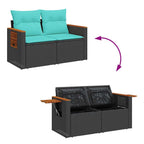 7-tlg. Garten-Sofagarnitur mit Kissen Schwarz Poly Rattan