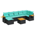 8-tlg. Garten-Sofagarnitur mit Kissen Schwarz Poly Rattan