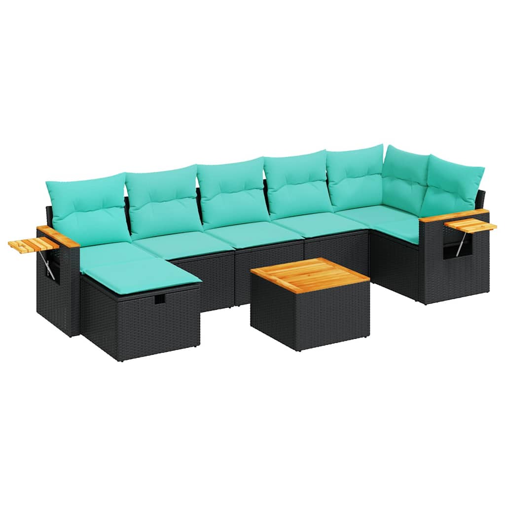 8-tlg. Garten-Sofagarnitur mit Kissen Schwarz Poly Rattan
