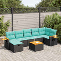 8-tlg. Garten-Sofagarnitur mit Kissen Schwarz Poly Rattan