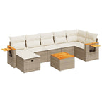 8-tlg. Garten-Sofagarnitur mit Kissen Beige Poly Rattan