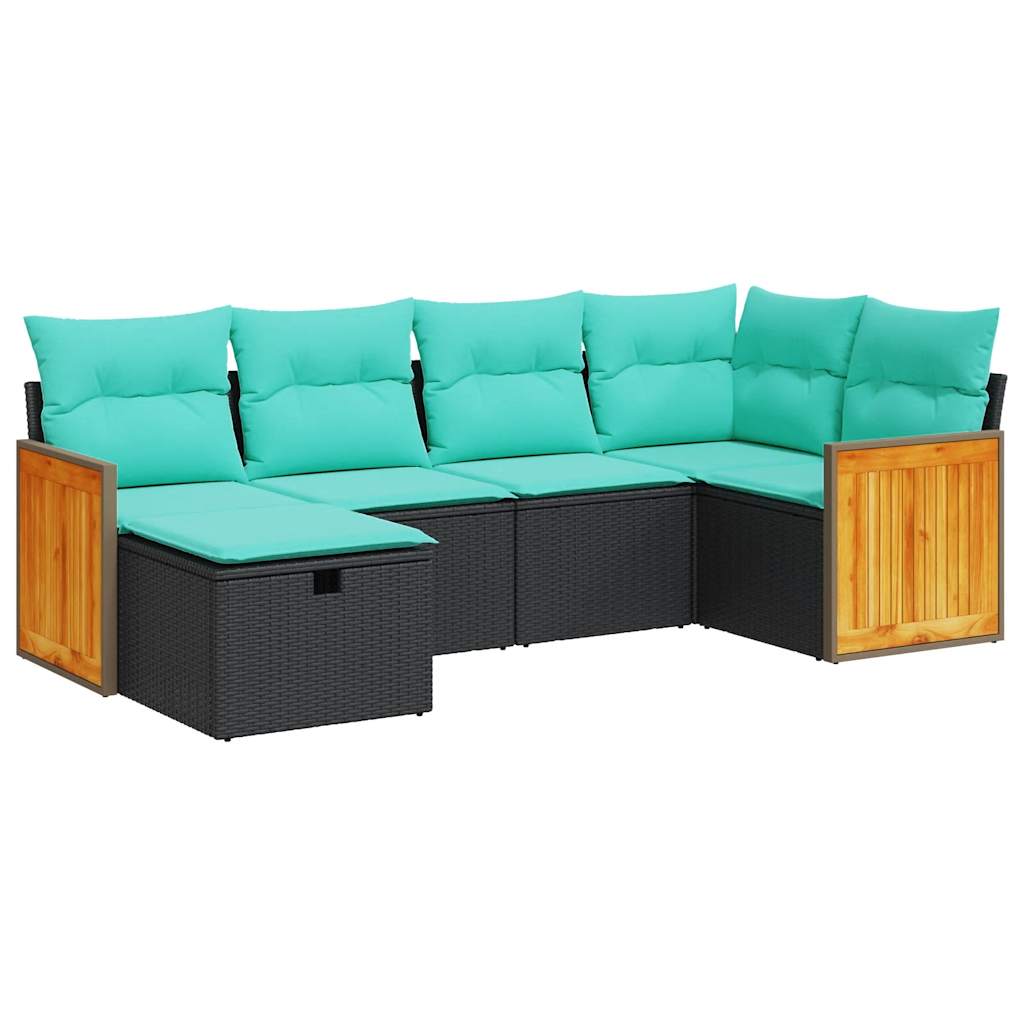 6-tlg. Garten-Sofagarnitur mit Kissen Schwarz Poly Rattan