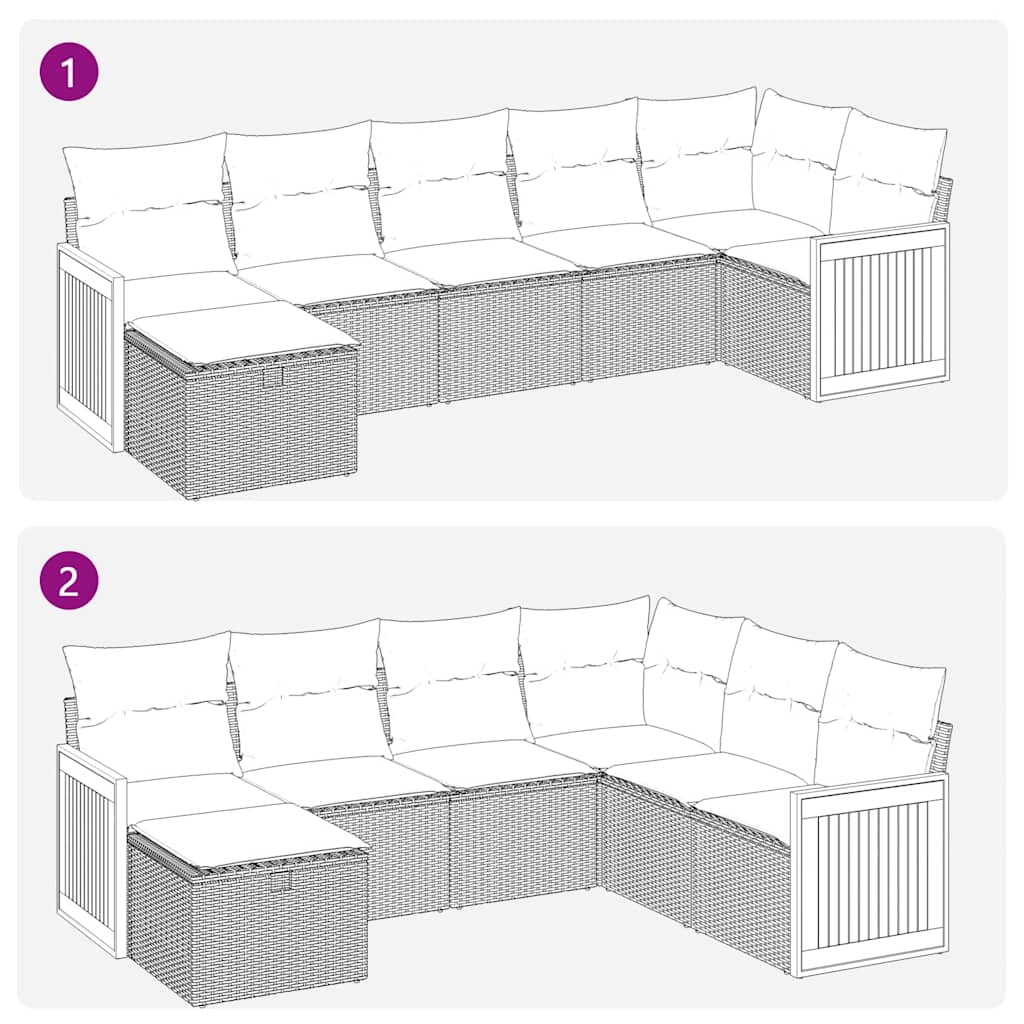 7-tlg. Garten-Sofagarnitur mit Kissen Schwarz Poly Rattan