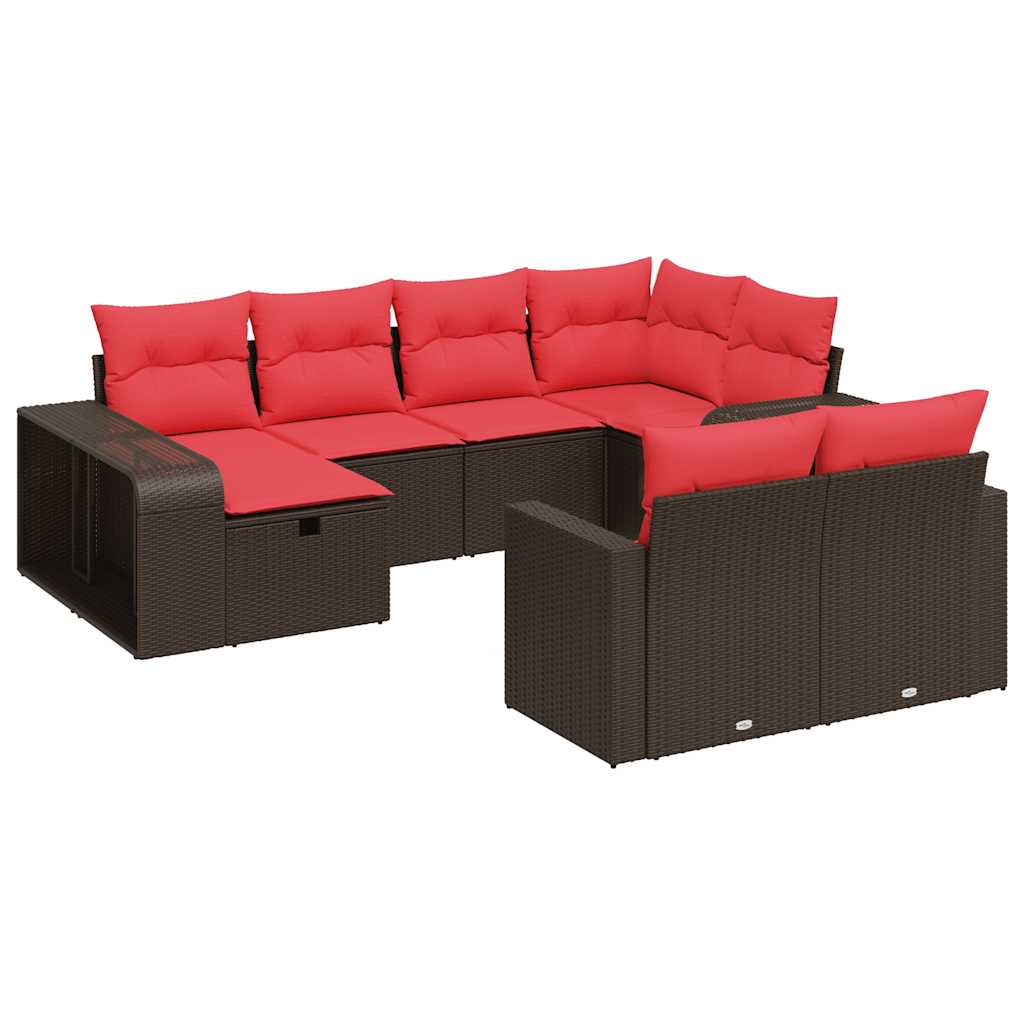 10-tlg. Garten-Sofagarnitur mit Kissen Braun Poly Rattan