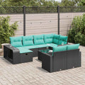 11-tlg. Garten-Sofagarnitur mit Kissen Schwarz Poly Rattan