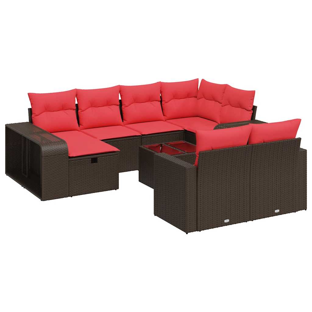 11-tlg. Garten-Sofagarnitur mit Kissen Braun Poly Rattan