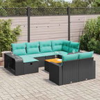 11-tlg. Garten-Sofagarnitur mit Kissen Schwarz Poly Rattan