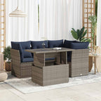 5-tlg. Garten-Sofagarnitur mit Kissen Grau Poly Rattan Akazie