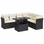 7-tlg. Garten-Sofagarnitur mit Kissen Schwarz Poly Rattan