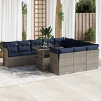 11-tlg. Garten-Sofagarnitur mit Kissen Grau Poly Rattan Akazie