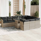 11-tlg. Garten-Sofagarnitur mit Kissen Hellgrau Poly Rattan