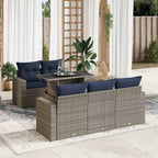 6-tlg. Garten-Sofagarnitur mit Kissen Grau Poly Rattan Akazie