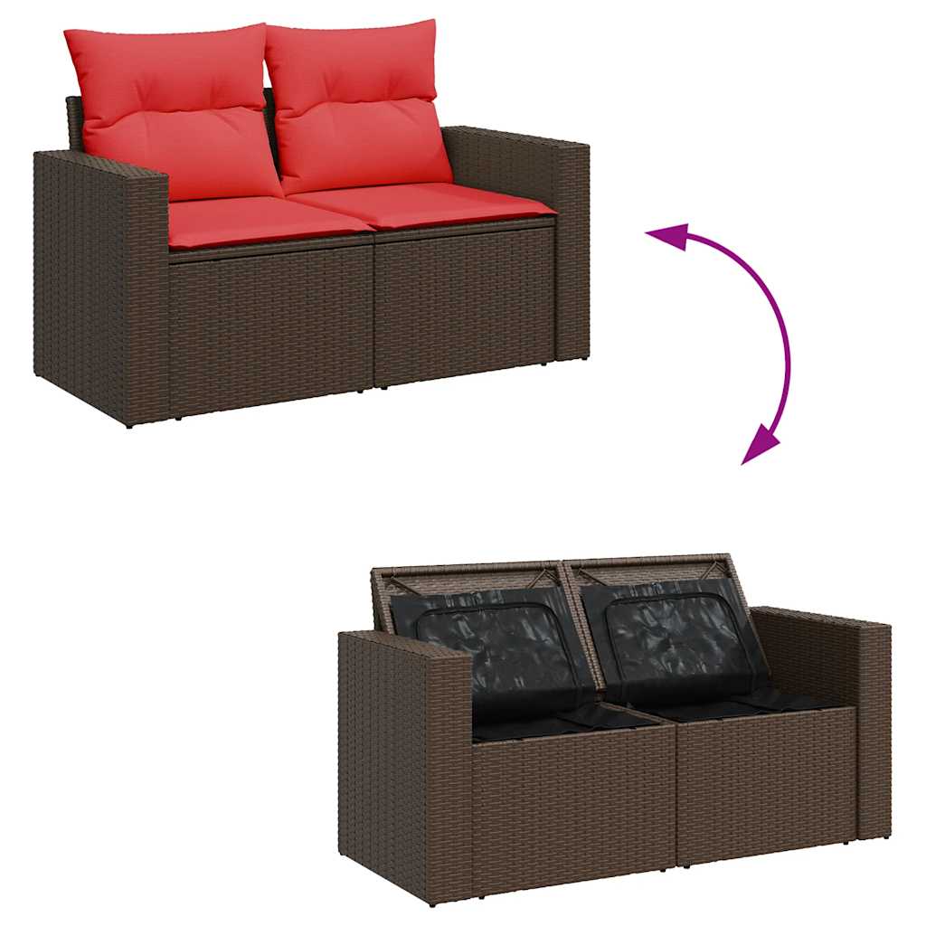 7-tlg. Garten-Sofagarnitur mit Kissen Braun Poly Rattan Akazie