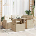 5-tlg. Garten-Sofagarnitur mit Kissen Beige Poly Rattan