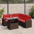 6-tlg. Garten-Sofagarnitur mit Kissen Braun Poly Rattan Akazie