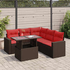 6-tlg. Garten-Sofagarnitur mit Kissen Braun Poly Rattan Akazie