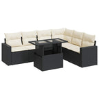 7-tlg. Garten-Sofagarnitur mit Kissen Schwarz Poly Rattan