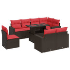 9-tlg. Garten-Sofagarnitur mit Kissen Braun Poly Rattan Akazie