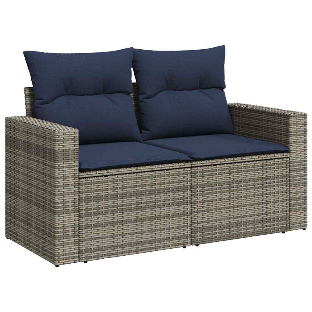 10-tlg. Garten-Sofagarnitur mit Kissen Grau Poly Rattan Akazie