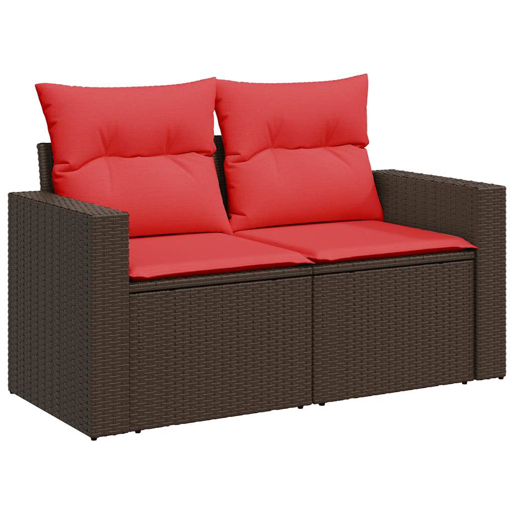 10-tlg. Garten-Sofagarnitur mit Kissen Braun Poly Rattan Akazie