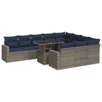 11-tlg. Garten-Sofagarnitur mit Kissen Grau Poly Rattan