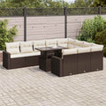 11-tlg. Garten-Sofagarnitur mit Kissen Braun Poly Rattan