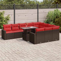 11-tlg. Garten-Sofagarnitur mit Kissen Braun Poly Rattan Akazie