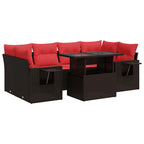 7-tlg. Garten-Sofagarnitur mit Kissen Braun Poly Rattan Akazie