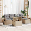 6-tlg. Garten-Sofagarnitur mit Kissen Beige Poly Rattan