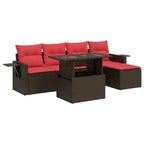 6-tlg. Garten-Sofagarnitur mit Kissen Braun Poly Rattan Akazie