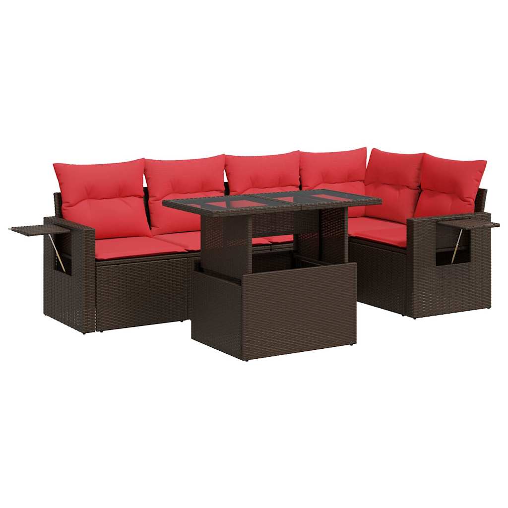 6-tlg. Garten-Sofagarnitur mit Kissen Braun Poly Rattan Akazie