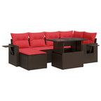 7-tlg. Garten-Sofagarnitur mit Kissen Braun Poly Rattan Akazie