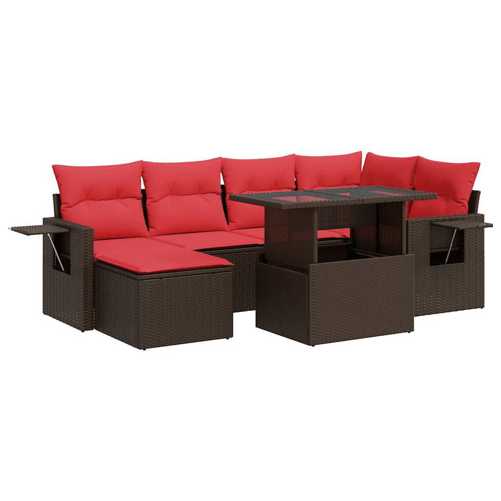 7-tlg. Garten-Sofagarnitur mit Kissen Braun Poly Rattan Akazie