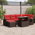 7-tlg. Garten-Sofagarnitur mit Kissen Braun Poly Rattan Akazie