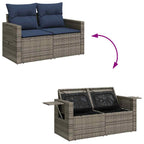 8-tlg. Garten-Sofagarnitur mit Kissen Grau Poly Rattan Akazie