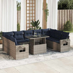10-tlg. Garten-Sofagarnitur mit Kissen Grau Poly Rattan Akazie